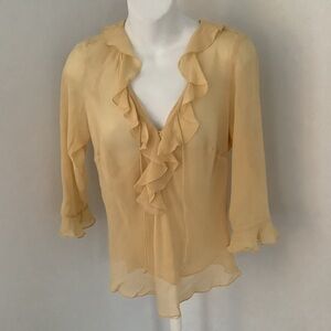 Ice Vintage Ruffled Sheer Gold Silk Blouse Sz. S